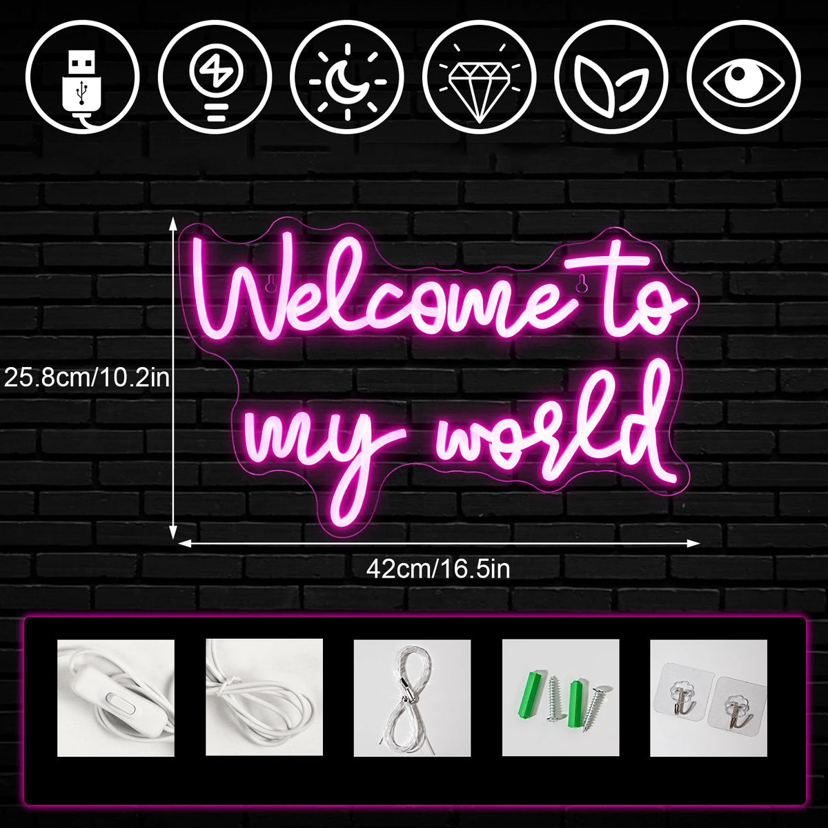 Welcome to my world – LED-neonskylt (5 V USB)