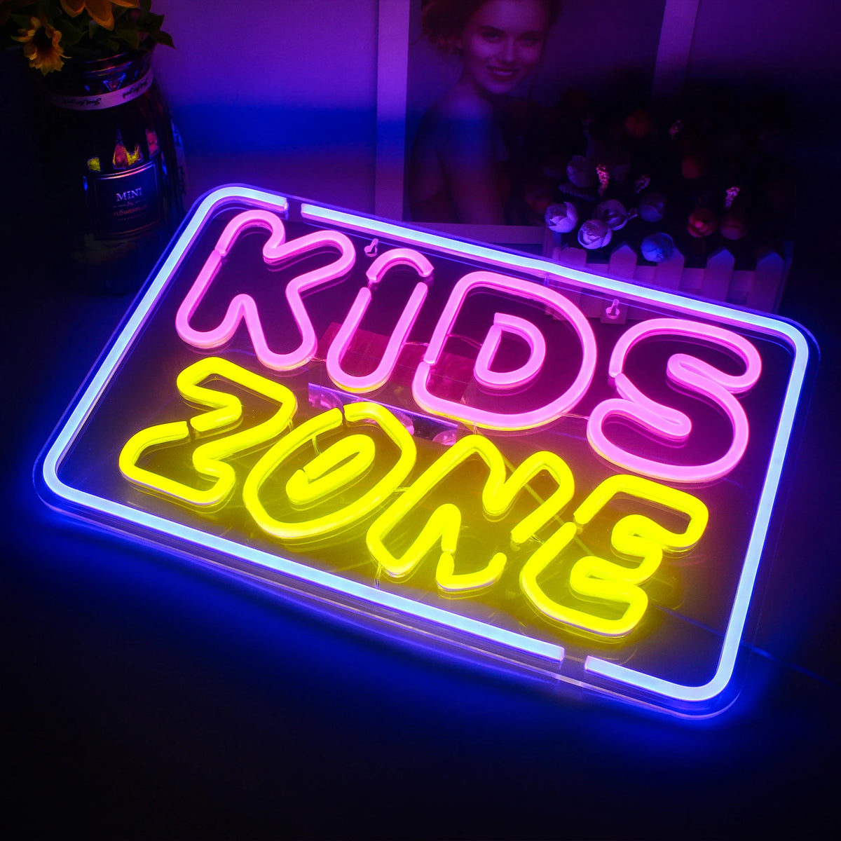 KIDS ZONE – Rektangulär ram – LED-neonskylt (5 V USB)