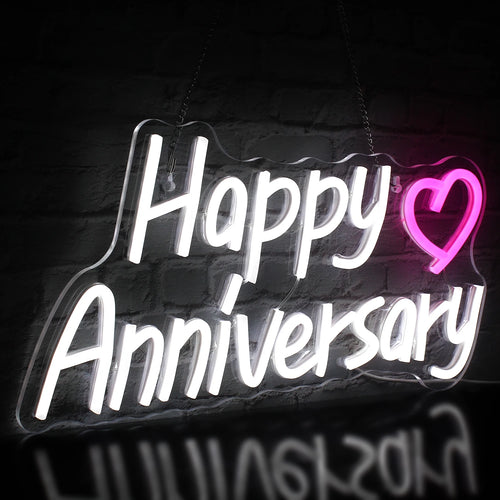 Happy Anniversary – Hjärta – LED-neonskylt (5 V USB)
