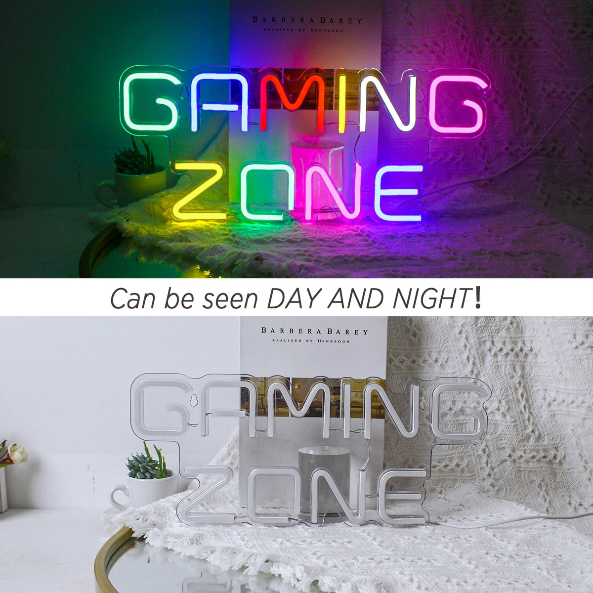 GAMING ZONE – Färgglada bokstäver – LED-neonskylt (5 V USB)