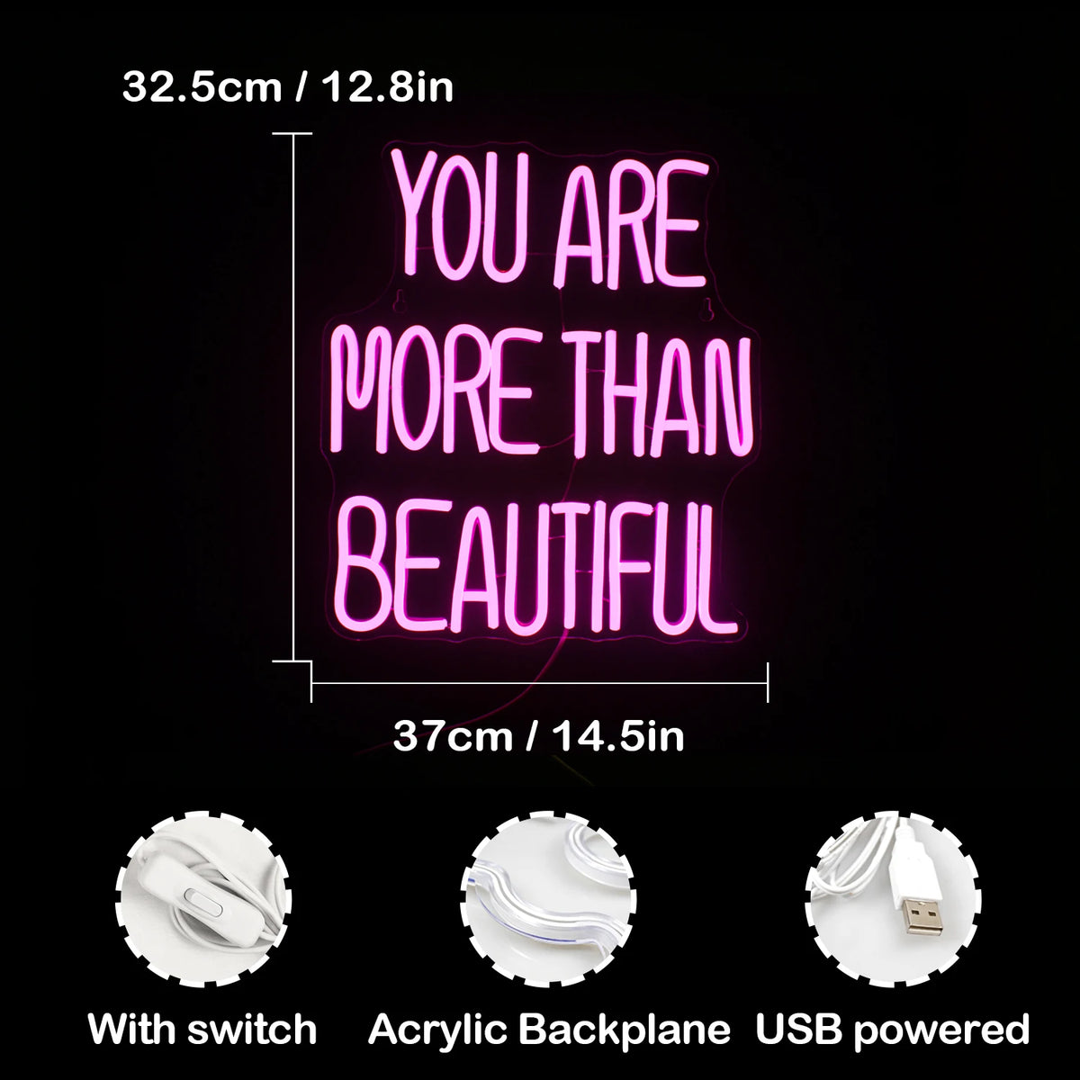 You Are More Than Beautiful – LED-ljusskylt (5 V USB)