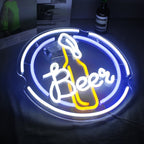 Beer – Ölflaska i rund ram – LED-ljusskylt (5 V USB)