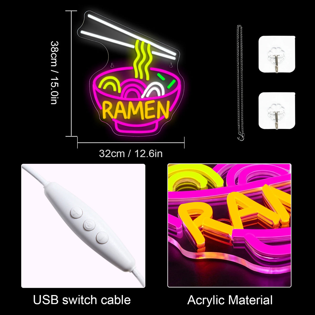 Ramen – LED-neonskylt (5 V USB)