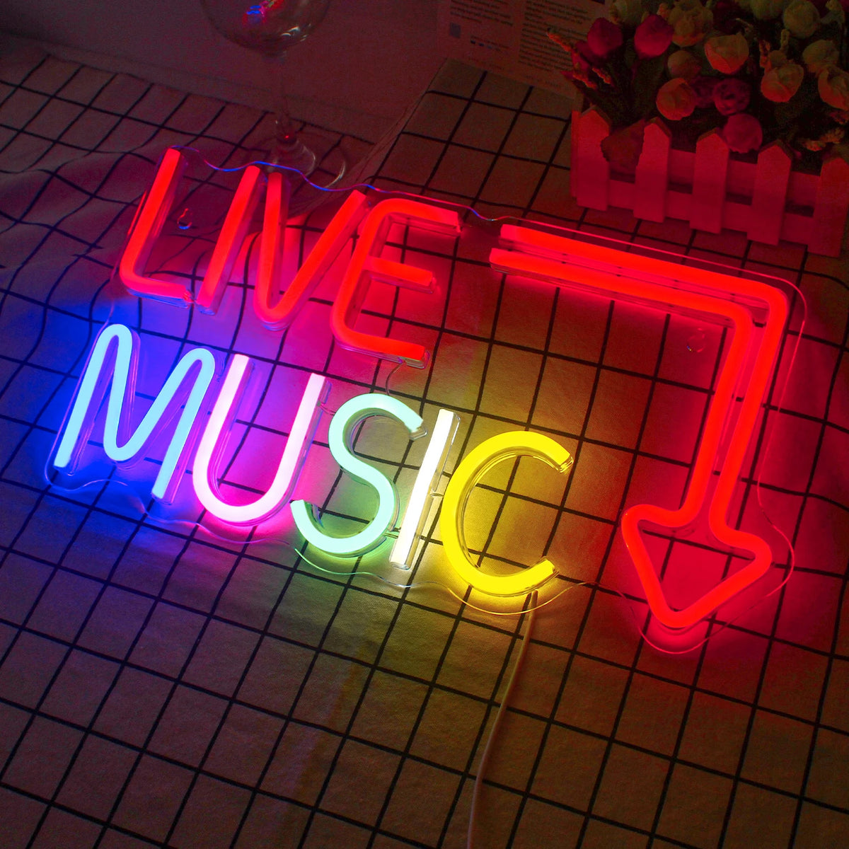 LIVE MUSIC – Pil – LED-neonskylt (5 V USB)
