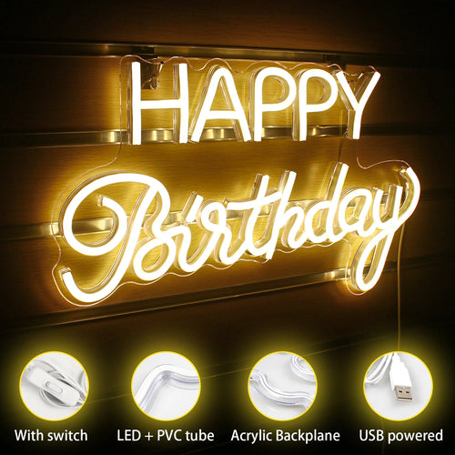 Happy Birthday – LED-neonskylt (5 V USB)
