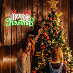 Merry Christmas – Gröna och röda bokstäver med horn – LED-neonskylt (5 V USB)