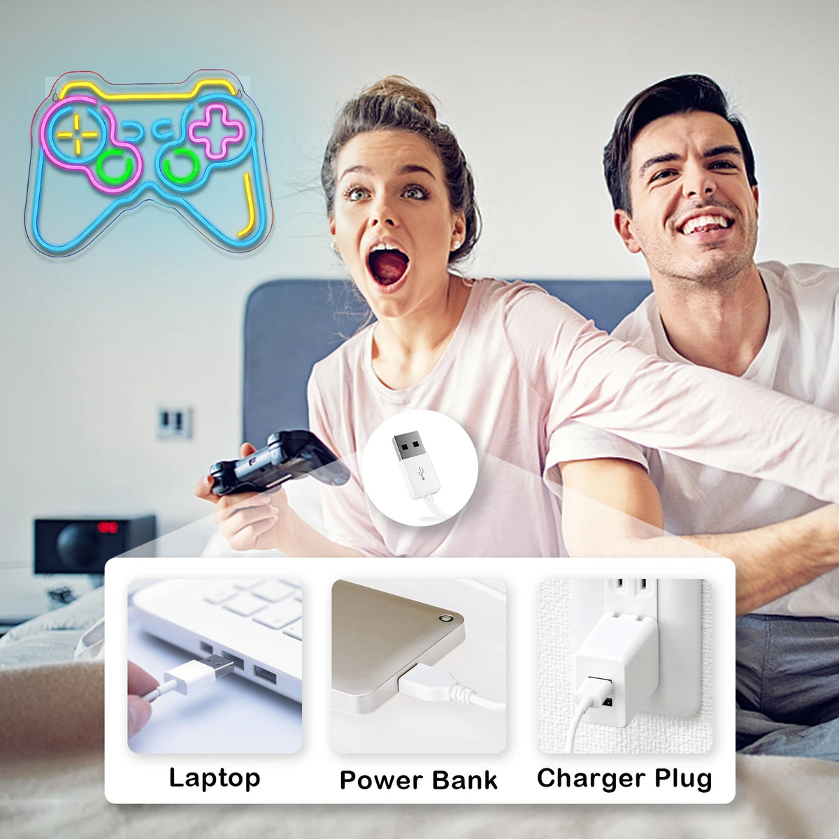 Game Shaped – LED-neonskylt (5 V USB)
