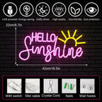 HELLO Sunshine – Sol – LED-neonskylt (5 V USB)