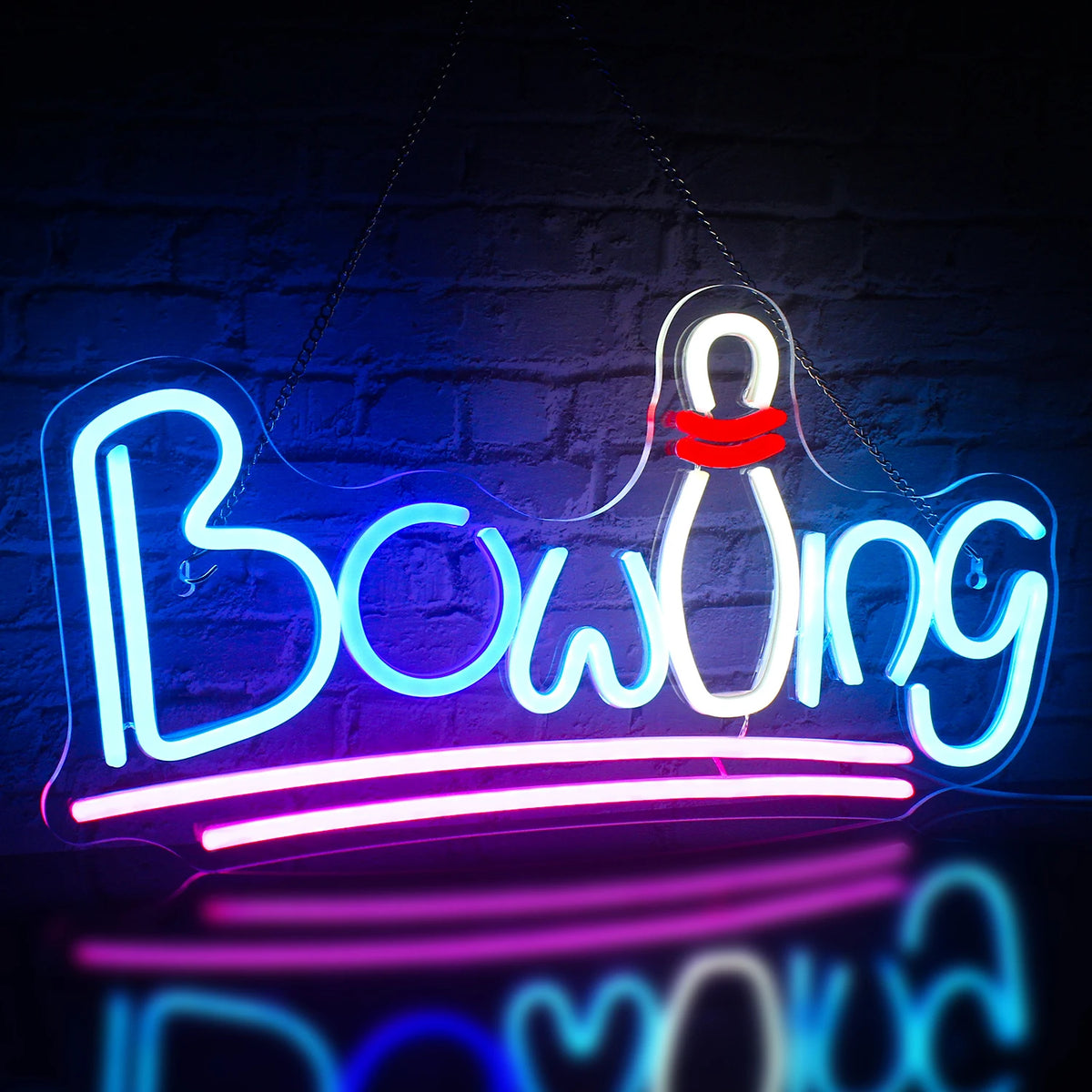 Bowling – Kägla som ersätter en bokstav och understrykningar – LED-neonskylt (5 V USB)