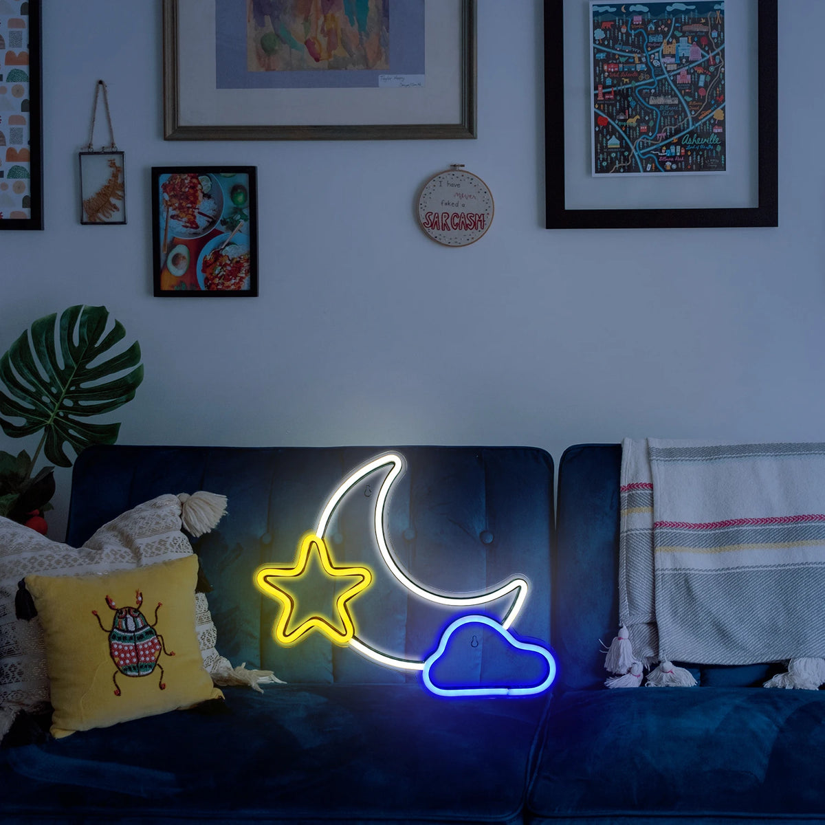 Måne och stjärna – LED-neonskylt (5 V USB)