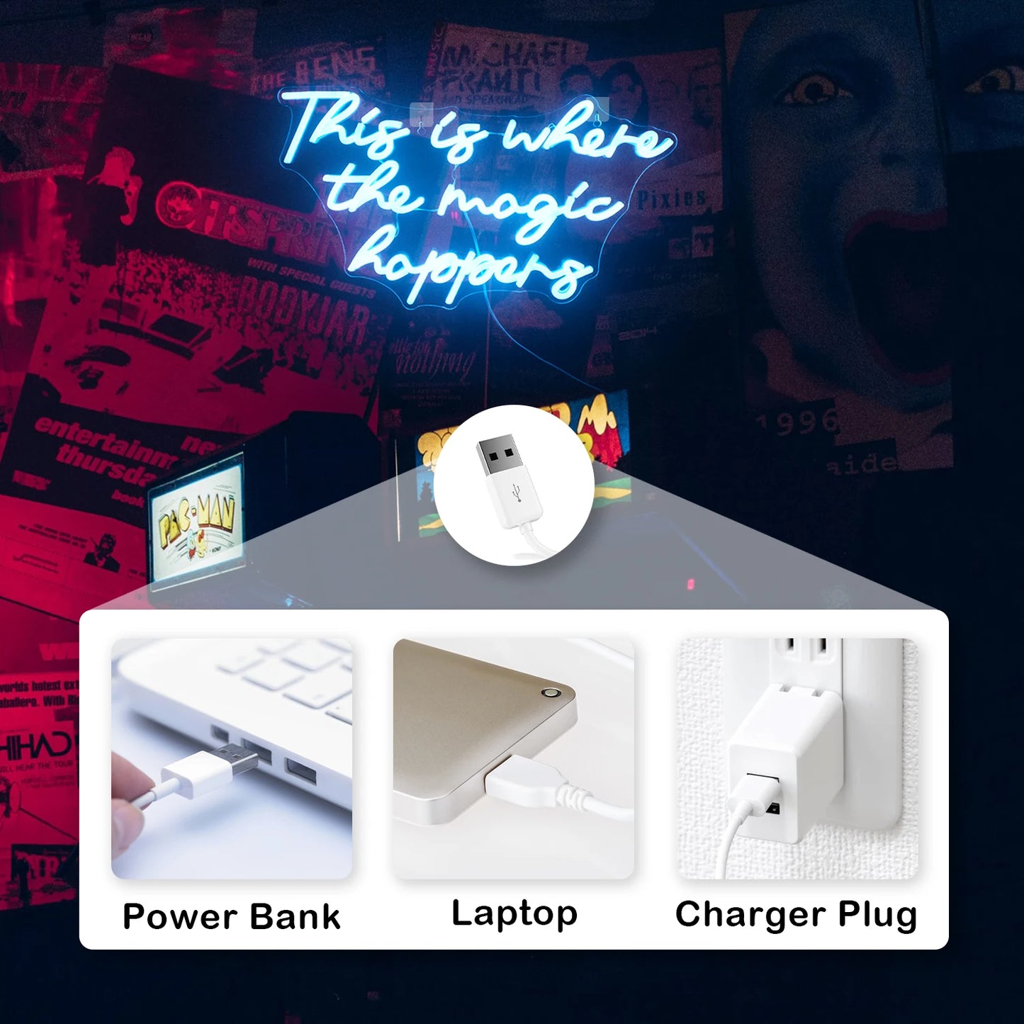 Här Börjar Magin 5V USB LED Ljusskylt - Budgetvänlig