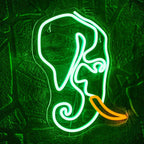 En levande LED-neonskylt formad som en elefant, med ett mjukt sken i nyanser av mjukt vitt och pastellrosa.