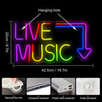 Live Music – Pil – LED-neonskylt (5 V USB)