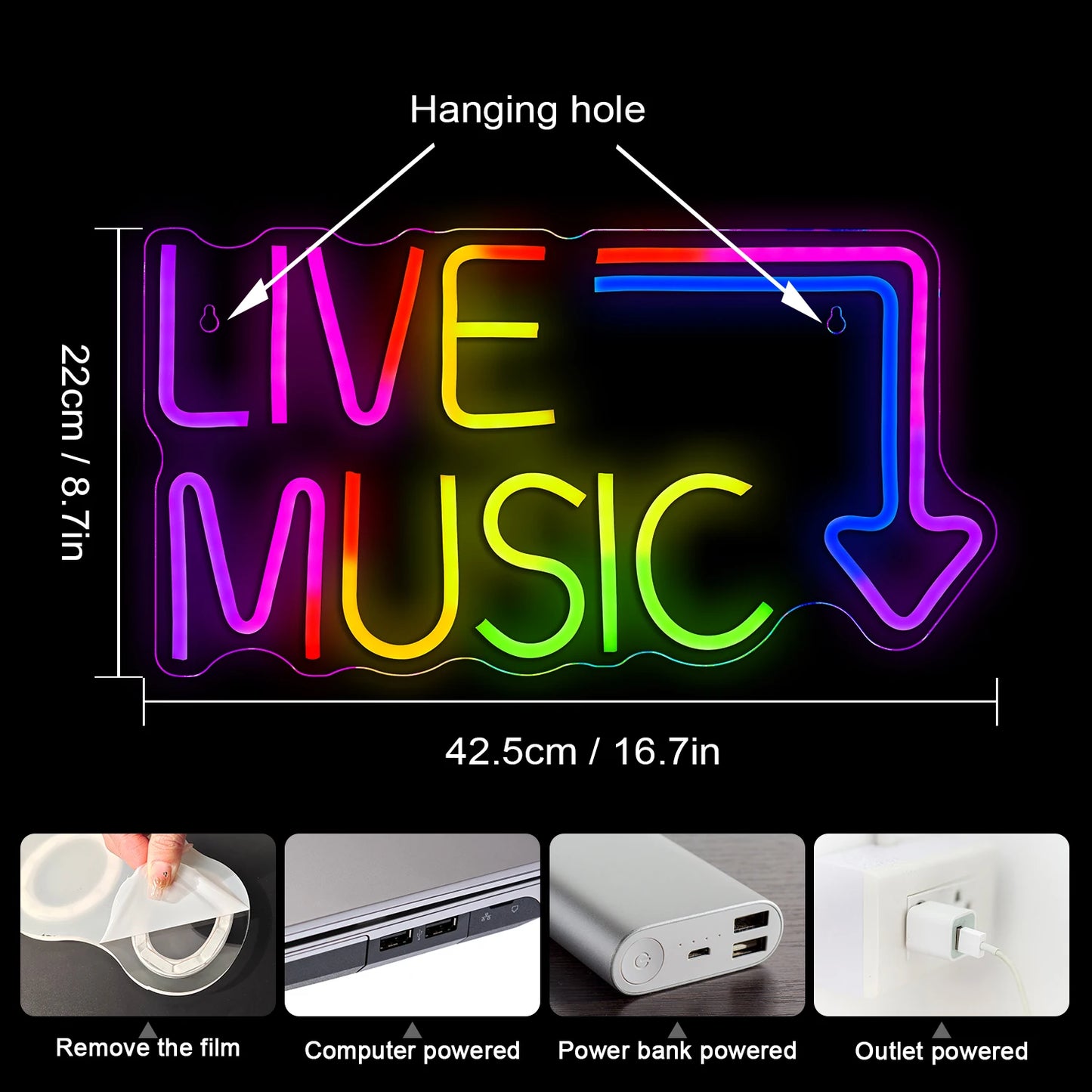 Live Music 5V USB LED Ljusskylt - Prisvärd