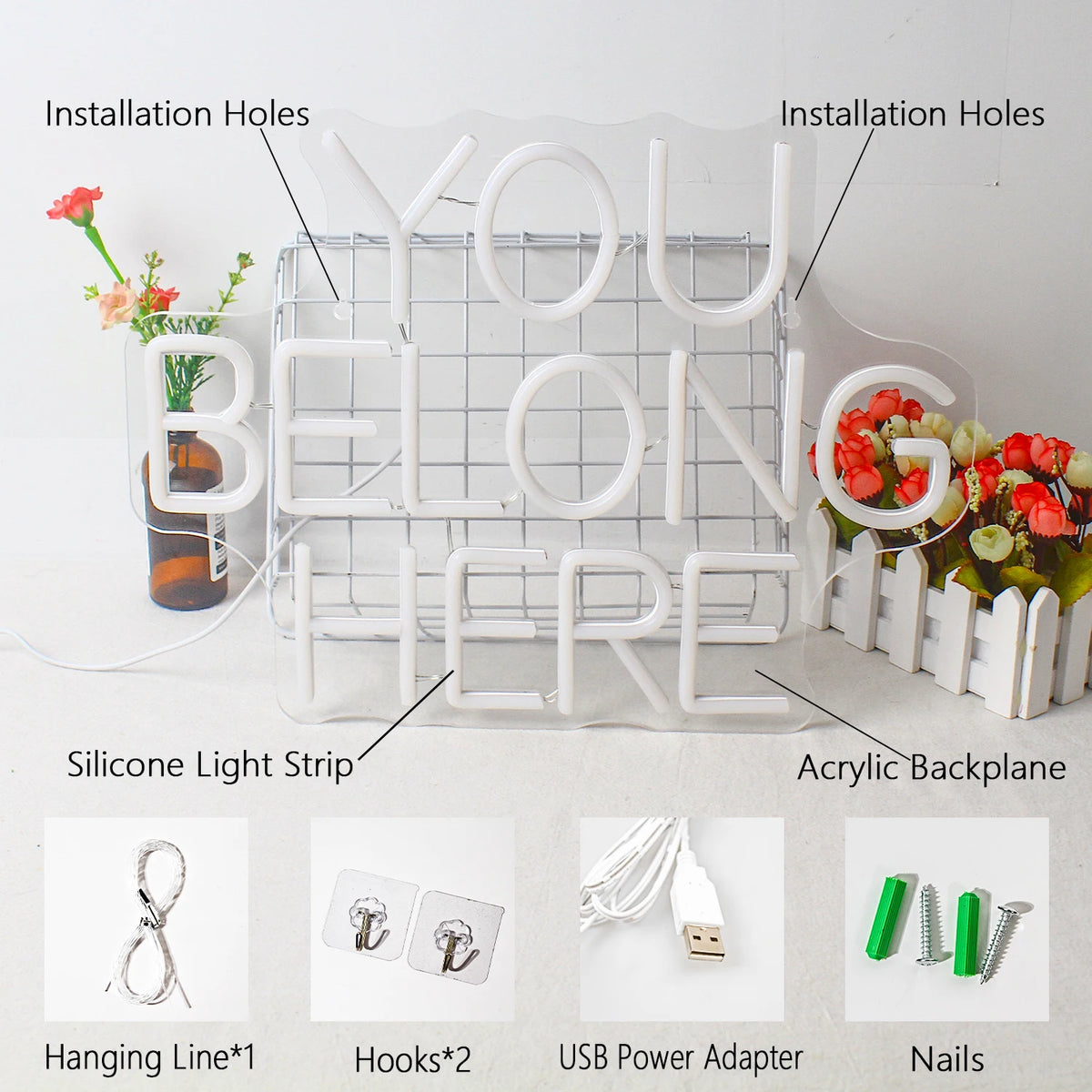 You Belong Here – LED-neonskylt (5 V USB)