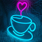 Kaffekopp och hjärta – LED-ljusskylt (5 V USB)