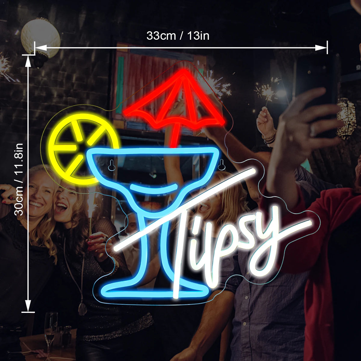 Tipsy – Cocktailglas med paraply och citrusskiva – LED-ljusskylt (5 V USB)