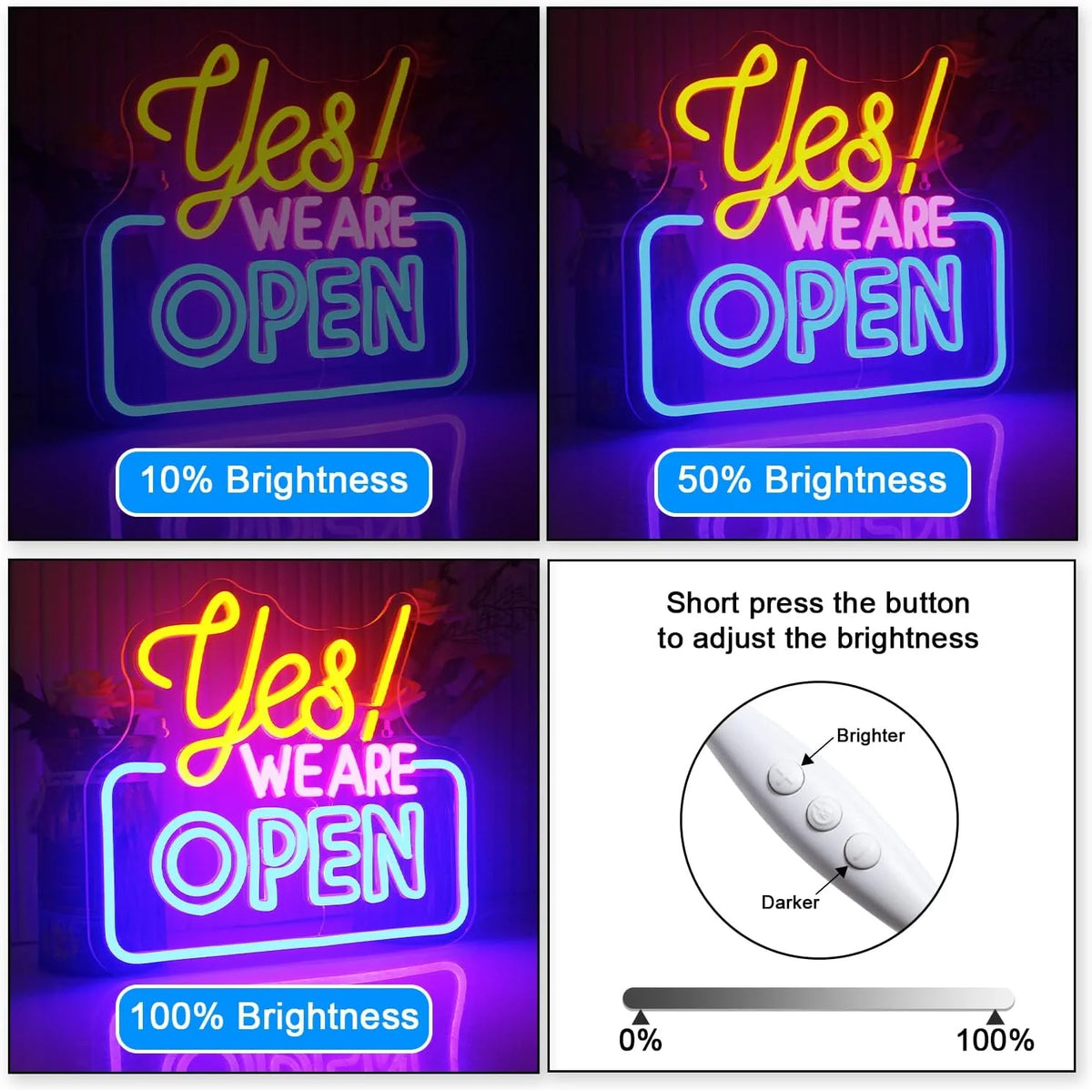 “Yes We Are Open” (rektangulär ram) – LED-neonskylt (5 V USB)
