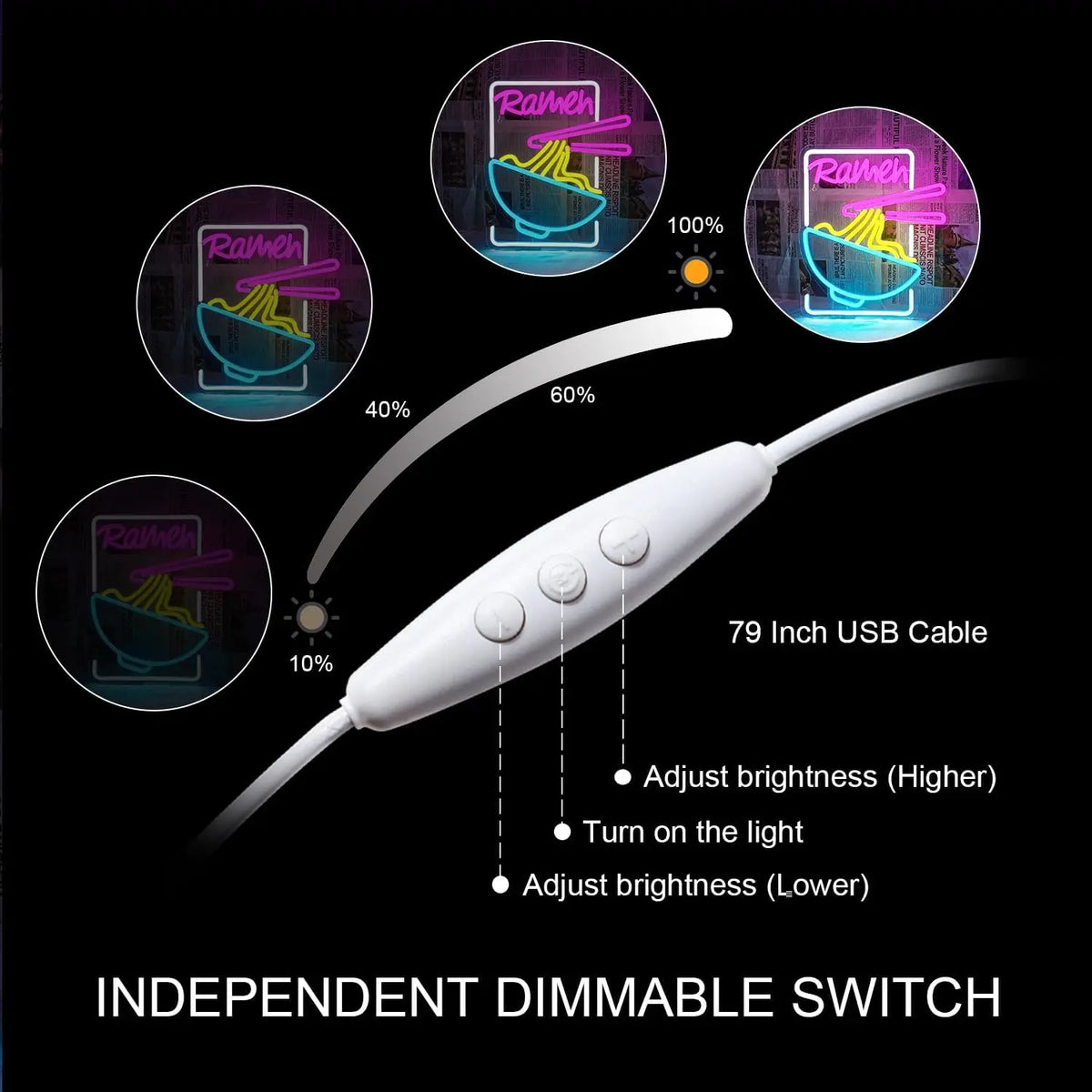 Ramen – Nudelskål och ätpinnar – LED-ljusskylt (5 V USB)