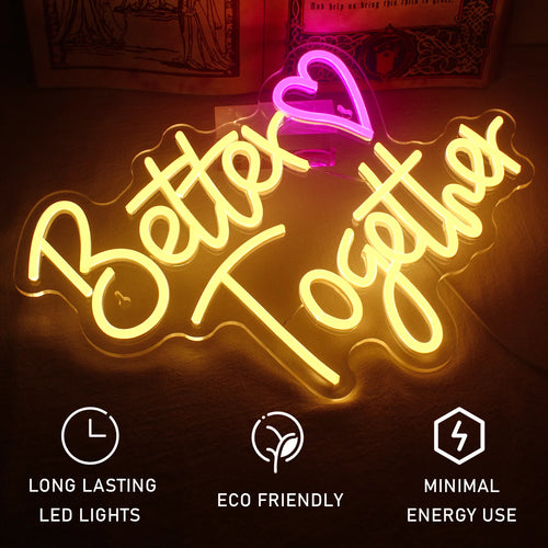Better Together – Hjärta – LED-neonskylt (5 V USB)
