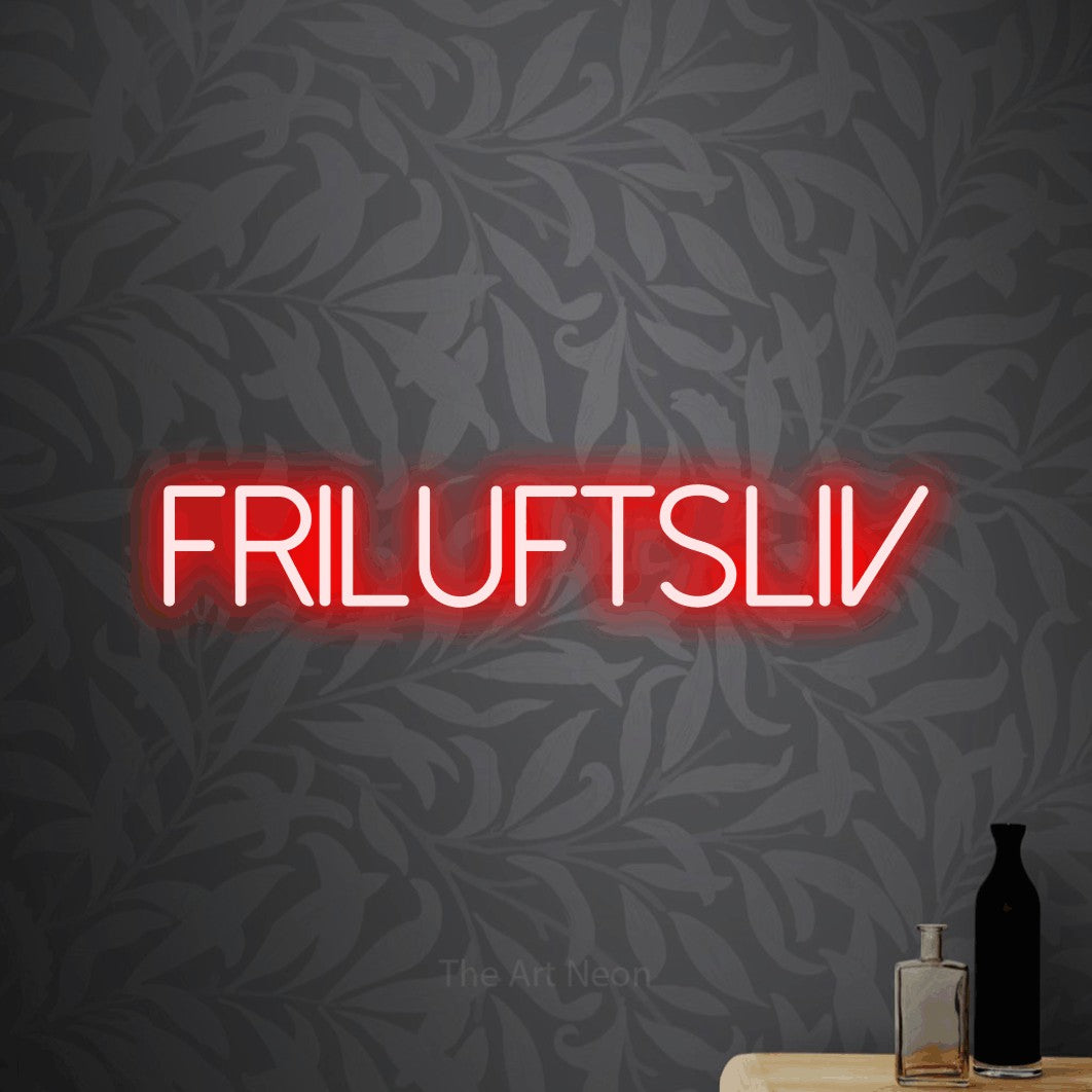 LED neon sign reading “FRILUFTSLIV”, arranged in a single line.