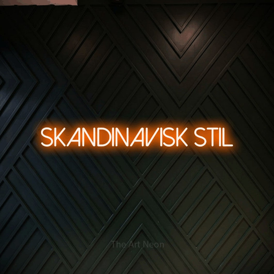 LED neon sign reading “Skandinavisk Stil”, arranged in a single line.