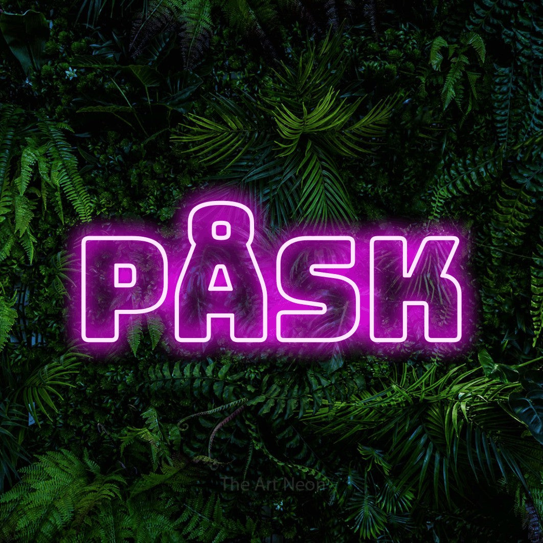 LED neon sign reading “Påsk”, arranged in a single line.