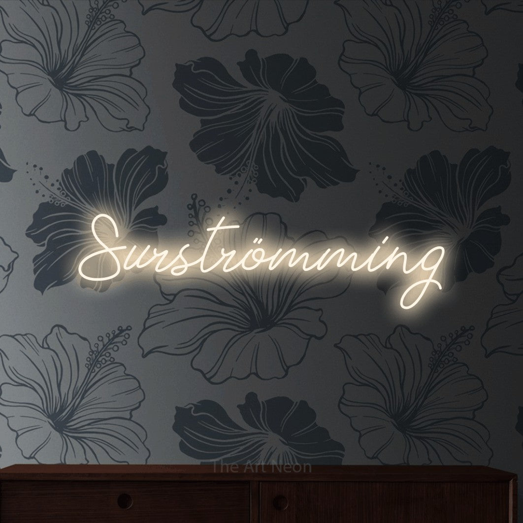 LED neon sign reading “Surströmming”, arranged in a single line.