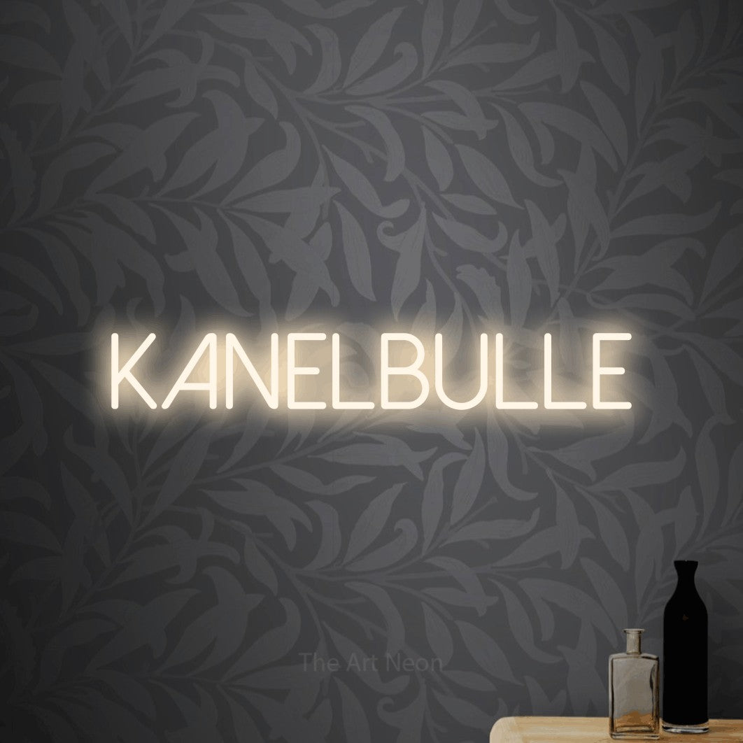 LED neon sign reading “kanelbulle”, arranged in a single line.