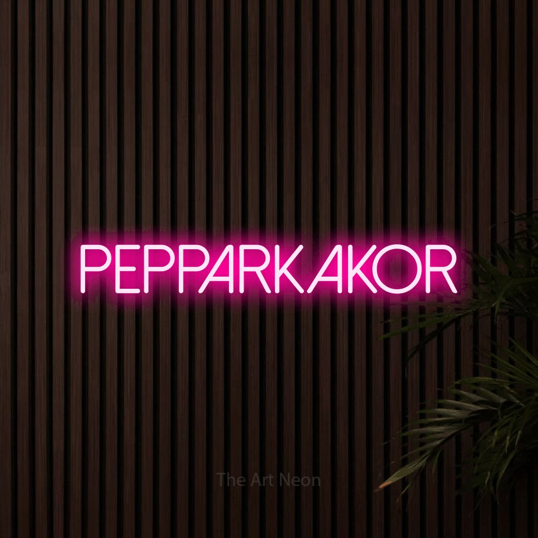 LED neon sign reading “PEPPARKAKOR”, arranged in a single line.