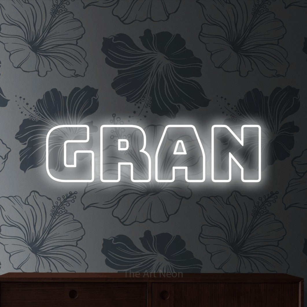 LED neon sign reading “GRAN”, arranged in a single line.