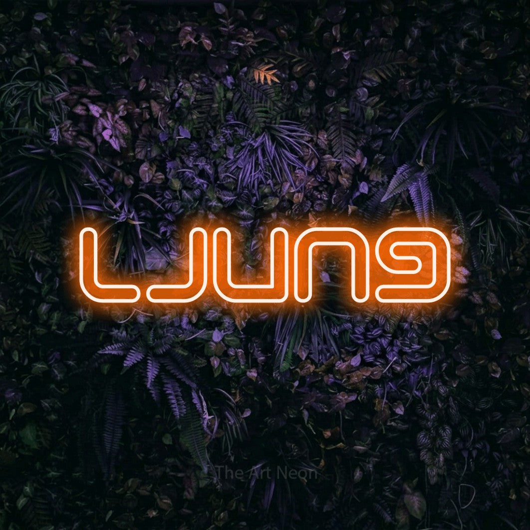 LED neon sign reading “Ljung”, arranged in a single line.