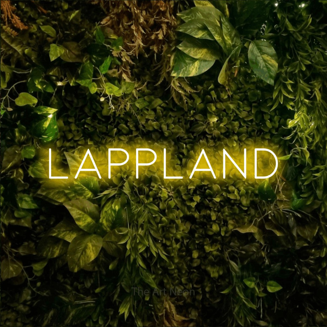 LED neon sign reading “LAPPLAND”, arranged in a single line.