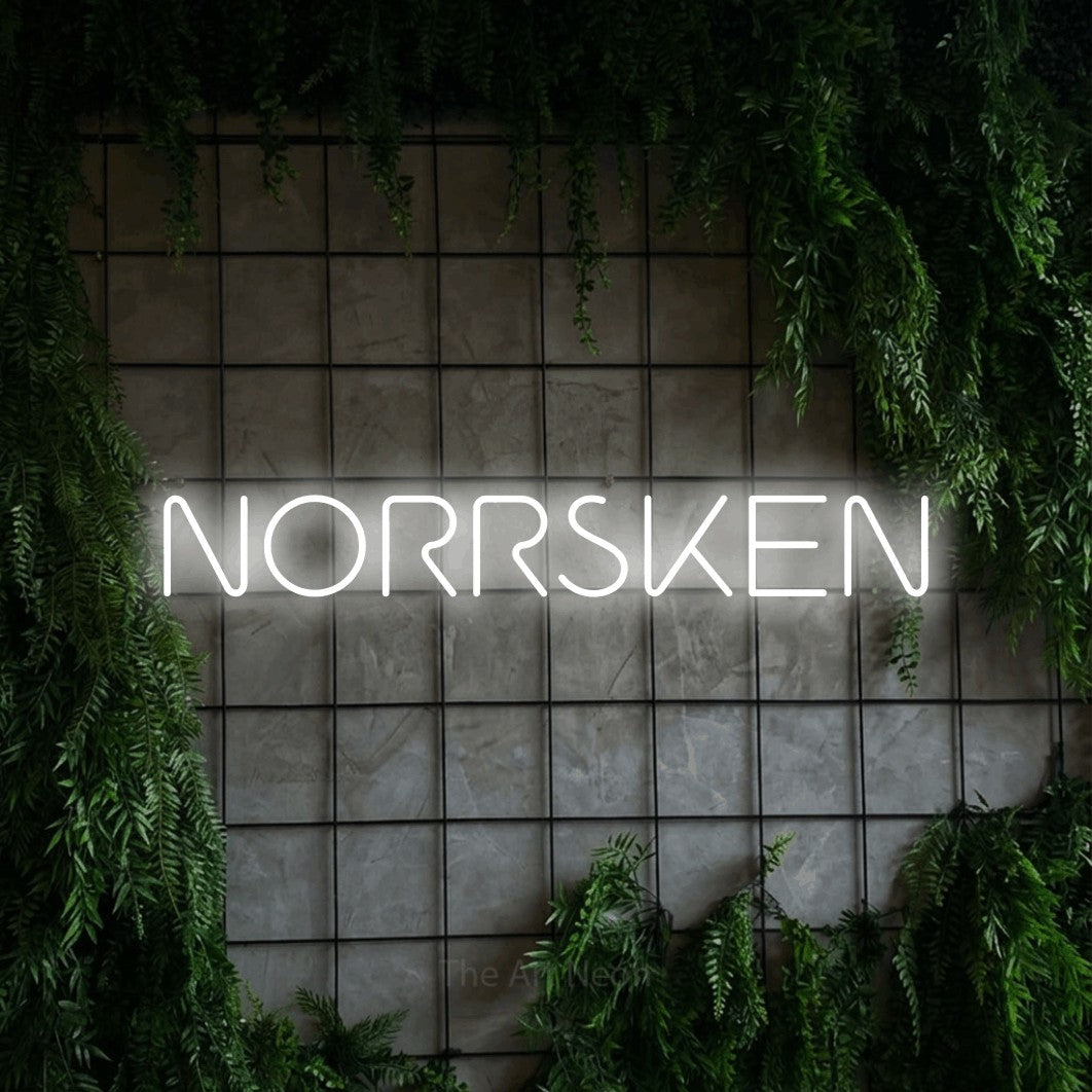 LED neon sign reading “NORRSKEN”, arranged in a single line.