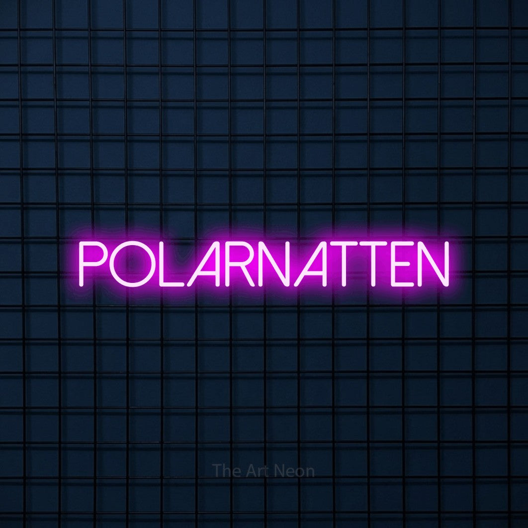 LED neon sign reading “POLARNATTEN”, arranged in a single line.