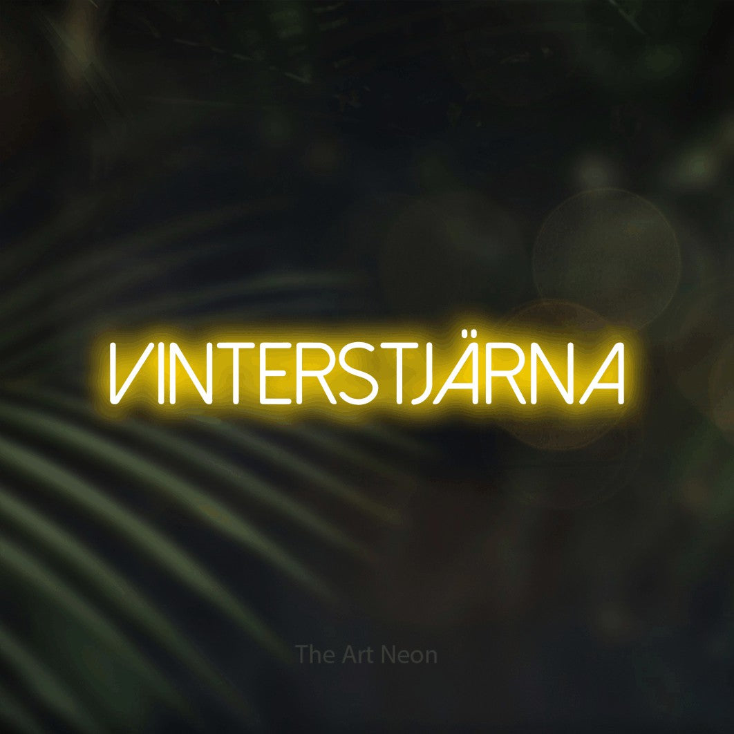 LED neon sign reading “Vinterstjärna”, arranged in a single line.