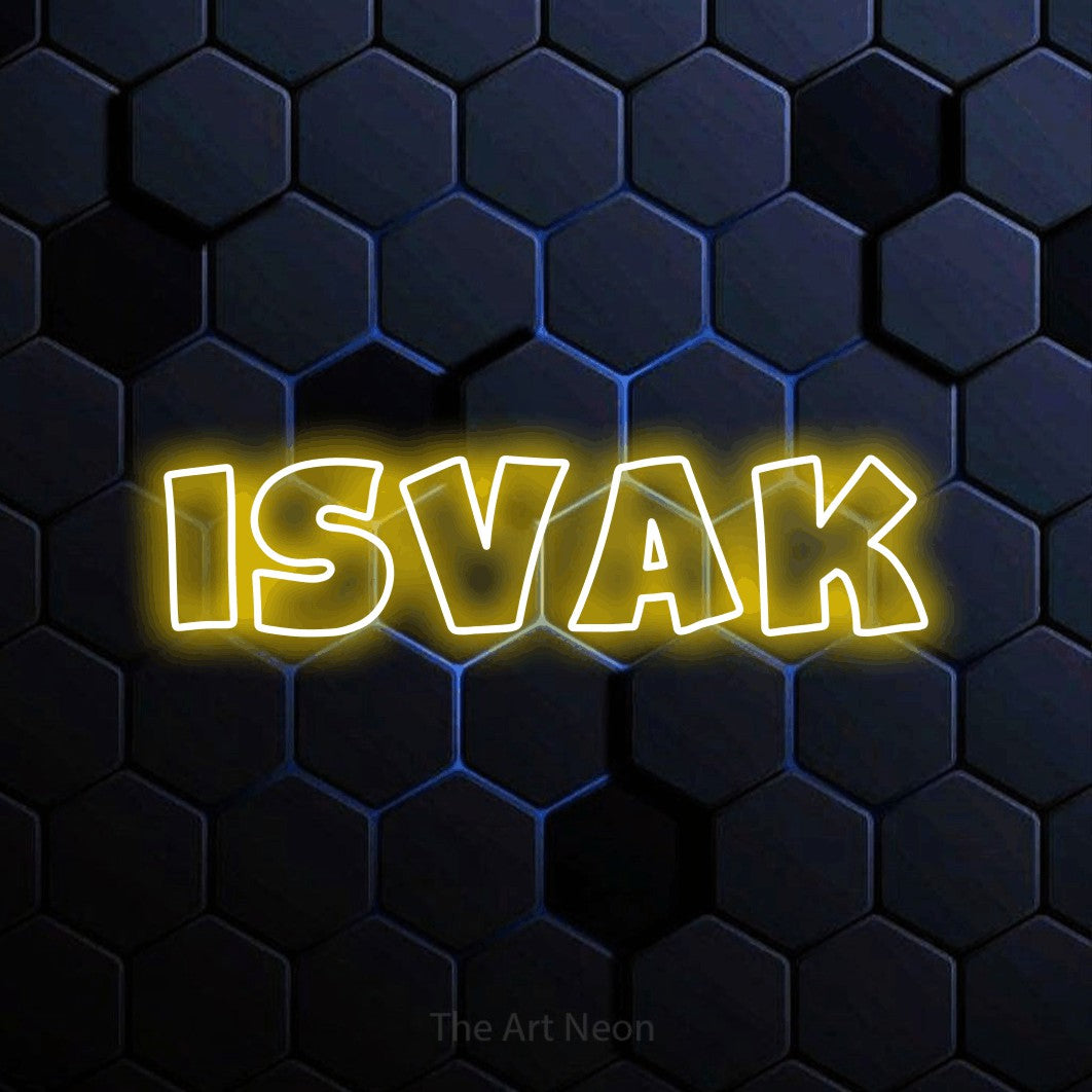 LED neon sign reading “isvak”, arranged in a single line.
