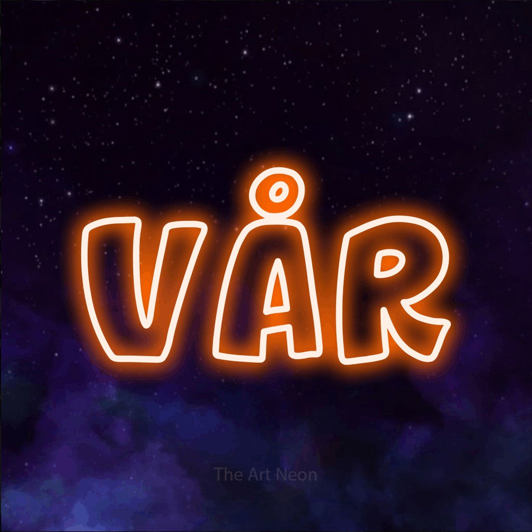 LED neon sign reading “Vår”, arranged in a single line.