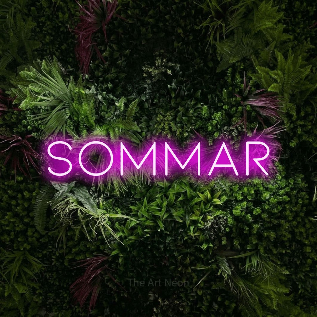 LED neon sign reading “Sommar”, arranged in a single line.