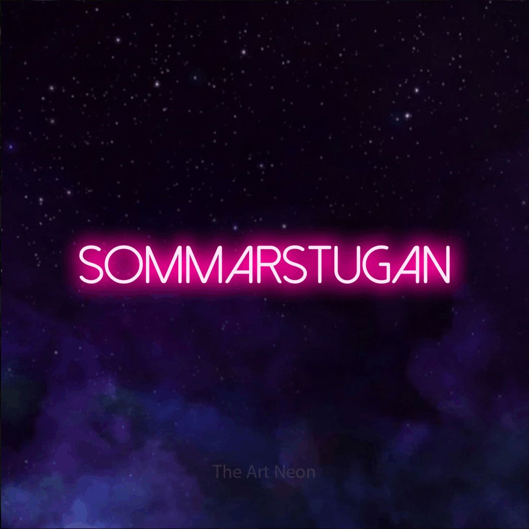 LED neon sign reading “sommarstugan”, arranged in a single line.