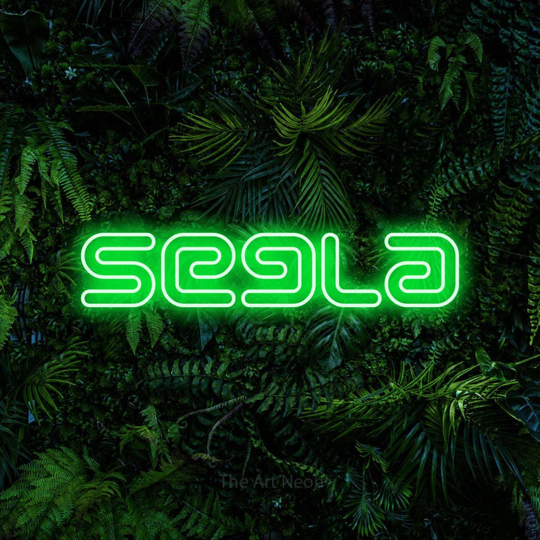 LED neon sign reading “Segla”, arranged in a single line.