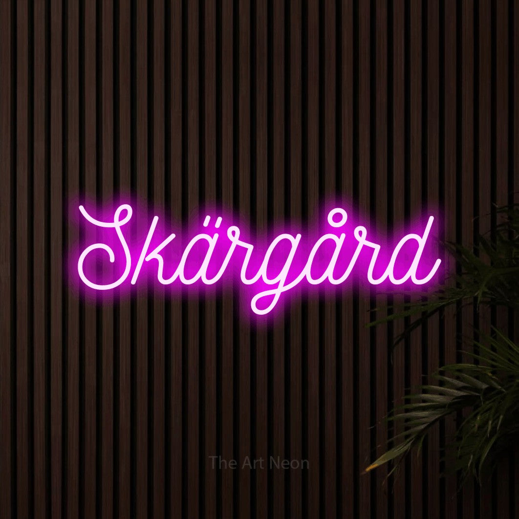 LED neon sign reading “Skärgård”, arranged in a single line.
