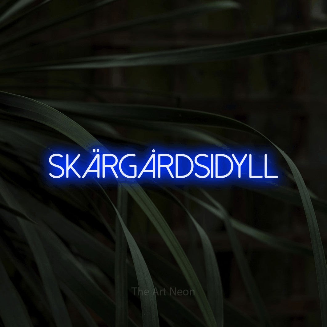 LED neon sign reading “Skärgårdsidyll”, arranged in a single line.