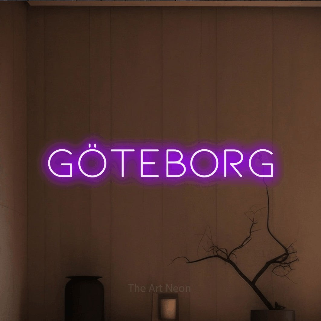 LED neon sign reading “göteborg”, arranged in a single line.