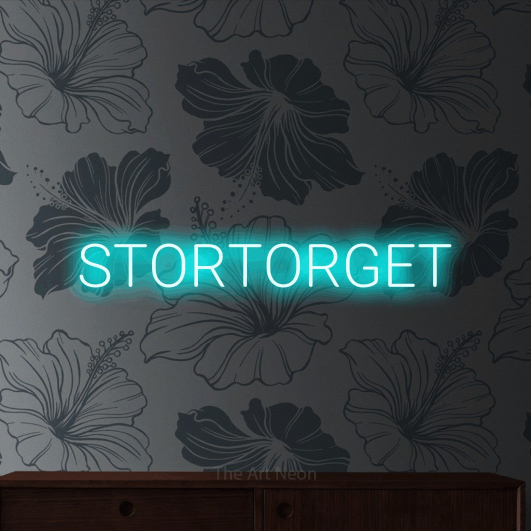 LED neon sign reading “STORTORGET”, arranged in a single line.