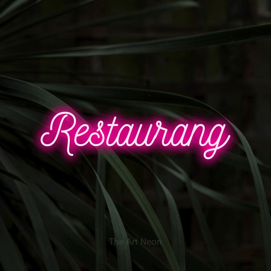 LED neon sign reading “Restaurang”, arranged in a single line.
