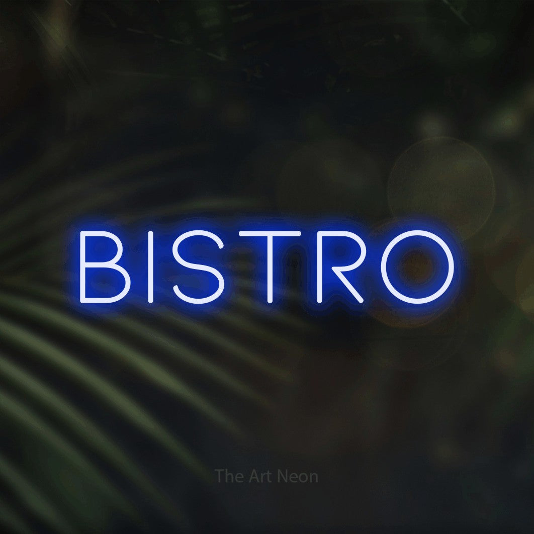 LED neon sign reading “BISTRO”, arranged in a single line.