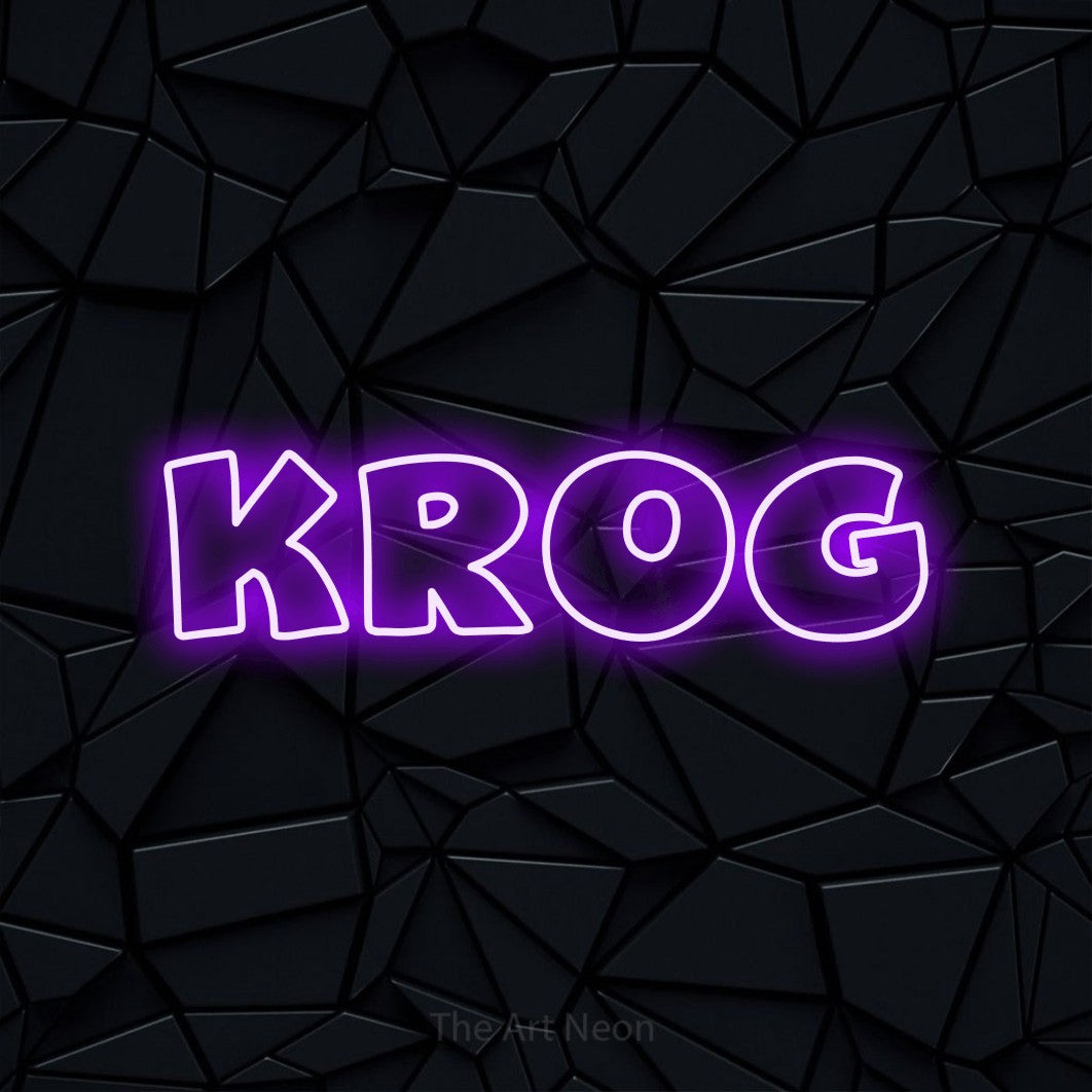 LED neon sign reading “KROG”, arranged in a single line.