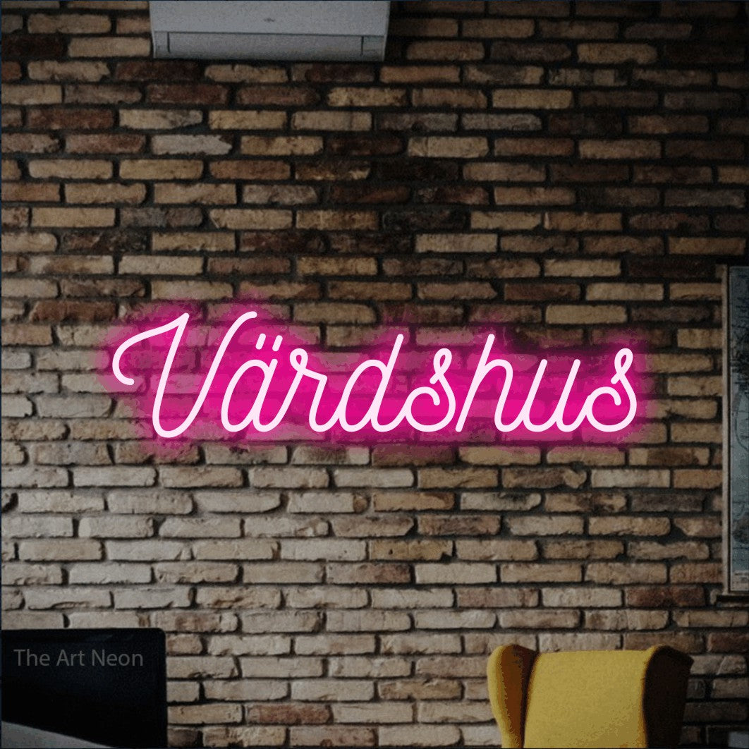 LED neon sign reading “Värdshus”, arranged in a single line.