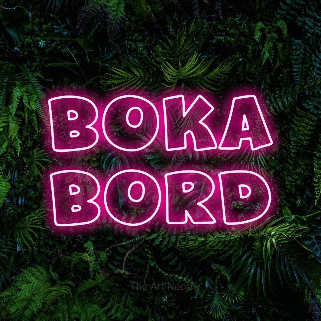 LED neon sign reading “Boka Bord”, arranged in 2 lines.